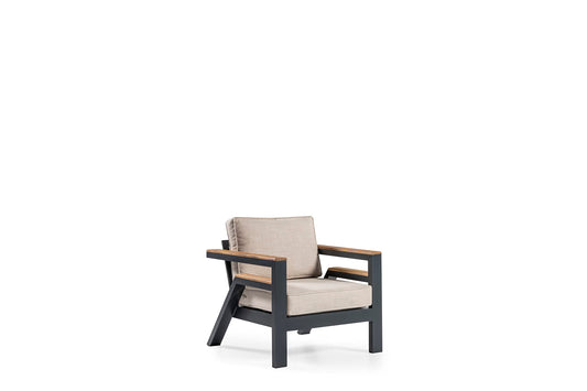 Dafne Italian Design Salotto da giardino per uso professionale, in alluminio antracite, cuscini beige chiaro compresi. n.1 divano 3 posti, n.2 poltrone, n.1 tavolino.