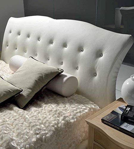 Dafne Italian Design Letto matrimoniale in legno, imbottitura di gomma piuma, rivestimento in pelle bovina, bianco, H.120 X P.225 X L.175 - rete 160 x 190