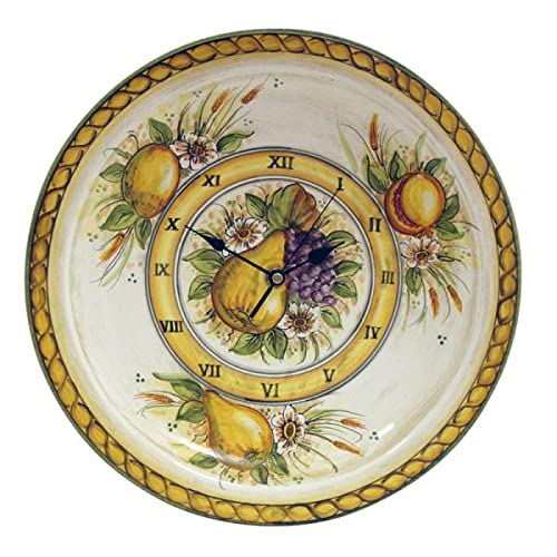 Orologio da parete in ceramica artigianale italiana. Dimensioni: ø 33,3 cm.