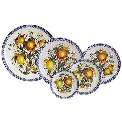 Dafne Italian Design Serie 5 piatti rotondi da parete in ceramica artistica di Castelli, Dimensioni: � cm 40 x h cm 4.5 - � cm 30 x h cm 4 - � cm 25 x h cm 3 - � cm 15 x h cm 2.5 - � cm 20 x h cm 3