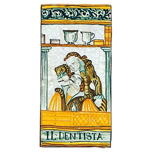 Dafne Italian Design Simonetti Mattonella decorata a mano con gancio a croce in ferro battuto in ceramica artistica di Castelli Italia arti e mestieri il dentista