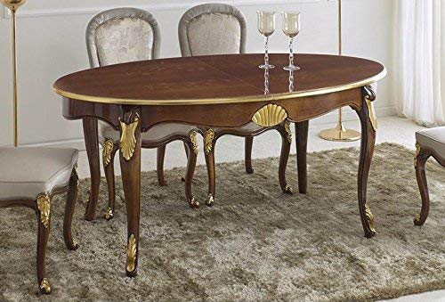 Dafne Italian Design Tavolo ovale da soggiorno e sala da pranzo, noce scuro con decorazioni oro -cm: 170 cm (allungato 270 cm) - 110 cm - H 79 cm - 100% Made in Italy (SF17)