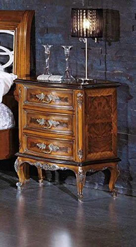 Dafne Italian Design Coppia di comodini con cassetti, noce scuro, con decorazioni -cm: 67 cm - 42 cm - H 78 cm - 0,22 Mc - 100% Made in Italy (SF17)