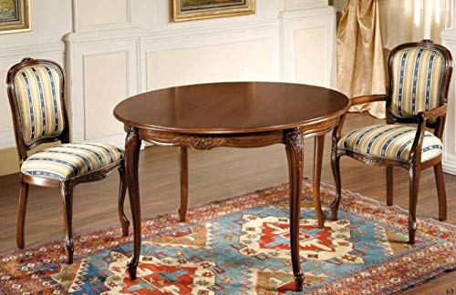 Dafne Italian Design Set di Tavolo con capotavola Noce, Stile Classico (cm. Ø 120 - H. 78) (TVG)