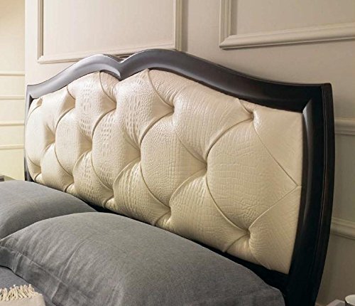 Dafne Italian Design Letto matrimoniale color ebano, testiera in pelle avorio imbottita, 133X 205X185 - per rete 160X190, 65 Kg,Testiera-pediera: in noce toulipier-Usare rete H totale cm 40.