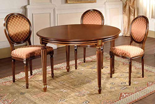 Dafne Italian Design Set di Tavolo con sedie Noce, Stile Classico (cm. Ø 120 - H. 78) (TVG)