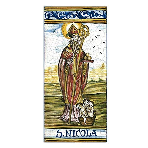 Dafne Italian Design Mattonella con icona San Nicola decorata a mano cm 15 x 30 con gancio a croce in ferro battuto in ceramica artistica di Castelli Italia