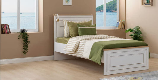 TUTTOCAMERETTE.IT - Cameretta completa per ragazzi stile classico colore bianco con inserti legno chiaro, comprende: letto singolo, comodino, armadio, comò, scrivania, sedia, libreria - [RTK]