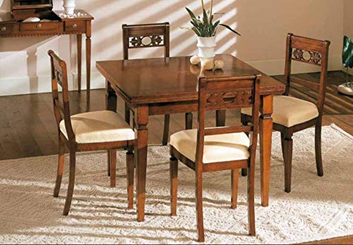 Dafne Italian Design Set di Tavolo allungabile con sedie Noce, Stile Classico (cm. L. 100 - H. 80 - P. 100) (TVG)
