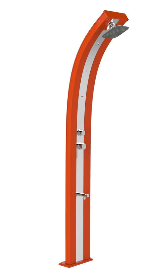 Doccia a energia Solare Arkema Dada D350 2009 I Color Arancio con Fascia Decorativa Inox Struttura in Alluminio Dotata di Miscelatore lavapiedi e nebulizzatori