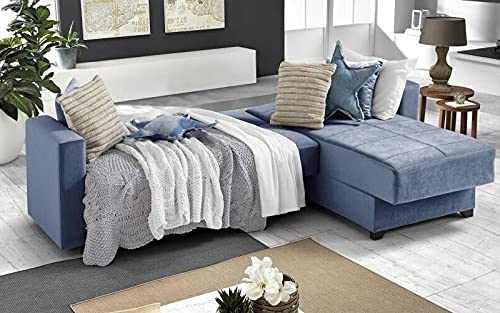 Dafne Italian Design Divano letto angolare 2 posti - Tessuto maya blue - penisola destra - (cm. 225 x 158 x 86h)