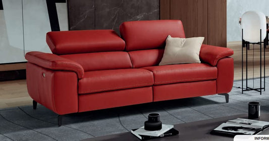 Dafne Italian Design Divano tre posti in pelle colore rosso con doppio recliner elettrico - misure cm. L 209 l 101/106 H 75 - Made in Italy