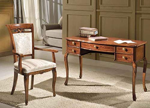 Dafne Italian Design Scrivania classia e poltroncina noce scuro -cm: 113 cm - 62 cm - H 77 cm, cm: 100 cm - 60 cm - H 54 cm Stile classico - 100% Made in Italy (SF17)
