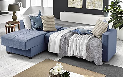 Dafne Italian Design Divano letto angolare 2 posti - Tessuto maya blue - penisola sinistra - (cm. 225 x 158 x 86h)