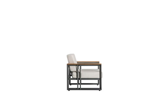 Dafne Italian Design Salotto da giardino per uso professionale, in alluminio antracite, cuscini lavabili grigio chiaro compresi. n.1 divano 3 posti, n.2 poltrone, n.1 tavolino.
