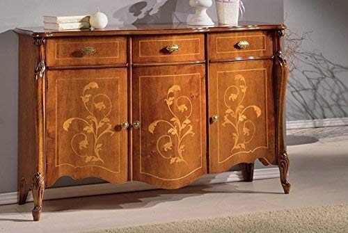 Dafne Italian Design Credenza 3 ante 3 cassetti, noce scuro -cm: 154 cm - 49 cm - H 100 cm - 100% Made in Italy (SF17)