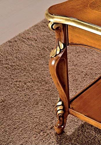 Dafne Italian Design Tavolino da soggiorno con vano porta riviste, noce scuro, decorazioni oro -cm: 130 cm - 80 cm - H 55 cm. Stile classico - 100% Made in Italy (SF17)