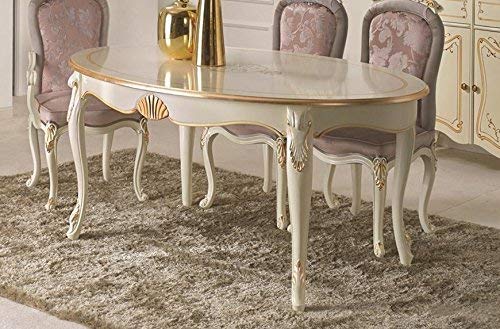 Dafne Italian Design Tavolo ovale da soggiorno e sala da pranzo, colore avorio con decorazioni oro -cm: 170 cm (allungato 270 cm) - 110 cm - H 79 cm - 100% Made in Italy (SF17)