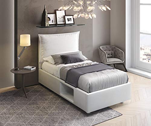 Dafne Italian Design Letto singolo contenitore e con vano laterale porta oggetti, similpelle lavabile 90 x 205 x 110 cm. - 100% Made in Italy (STI)