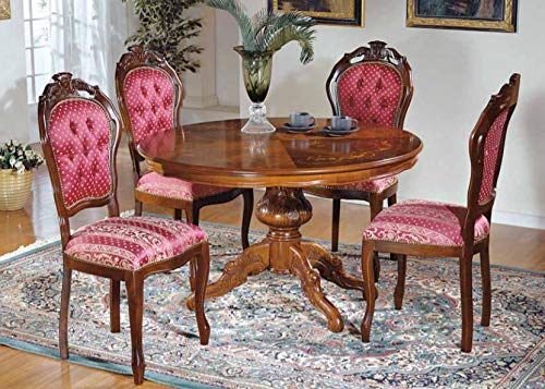 Dafne Italian Design Set di Tavolo con sedie Noce, Stile Classico (cm. Ø 120 - H. 78) (TVG)