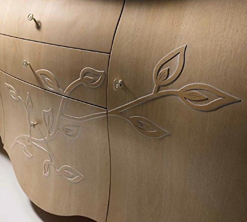 Dafne Italian Design Credenza, colore legno chiaro, decorazione foglia, 113x60x203, 120 Kg, Piano: legno massiccio - Ante: pioppo - Piedi: legno tiglio 100% Made in Italy