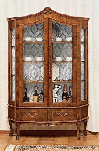Dafne Italian Design Cristalliera tappezzata -cm: L 130 P 37 H 183 cm - in noce - 2 Ante - 2 cassetti - 4 ripiani spostabili - Interno tappezzato - 100% Made in Italy -(DF18)