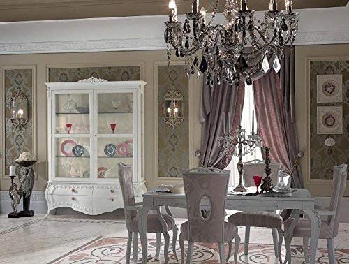 Dafne Italian Design Tavolo rettangolare stucco fiorentino cenere, decorazione con foglia argento, chiuso 190x100, aperto 265x100, H. 78