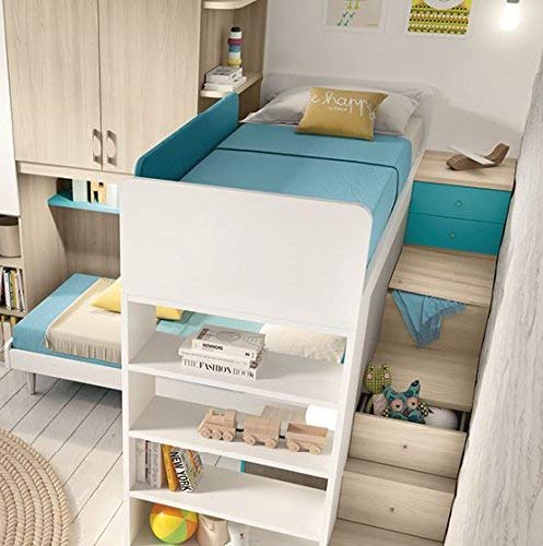Dafne Italian Design TUTTOCAMERETTE.IT - Cameretta completa per ragazzo, colori turchese, celeste, bianco, olmo.100% Made in Italy (SF21)