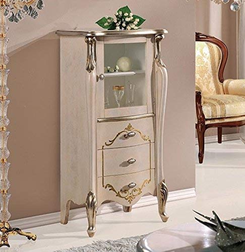 Dafne Italian Design Vetrina 1 anta ? 3 cassetti, colore bianco invecchiato, decorazioni oro e argento -cm: 60 cm - 40 cm - H 120 cm ? 0,34 Mc ? Stile classico - 100% Made in Italy (SF17)