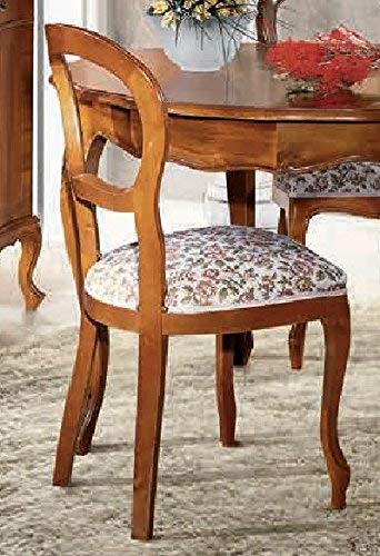 Dafne Italian Design Sedia imbottita -cm:cm: L 48 P 47 H 96 H seduta 49 cm - Ricami stile classico - in noce - 100% Made in Italy -(DF18)