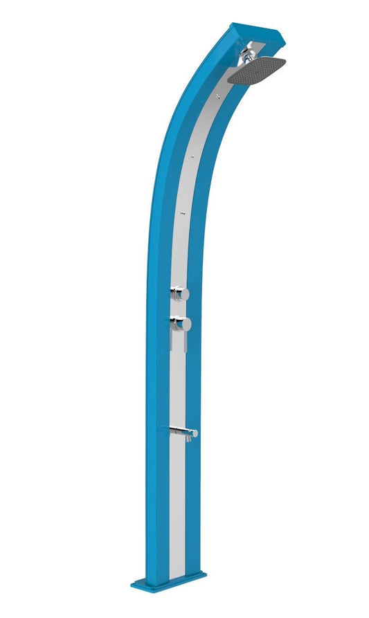 Doccia a energia Solare Arkema Dada D350 5012 I Colore Blu con Fascia Decorativa Inox Struttura in Alluminio Verniciata a Polvere con Miscelatore Acqua Calda Fredda e nebulizzatori