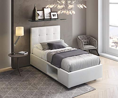 Dafne Italian Design Letto singolo con cuccia per cane incorporata, similpelle lavabile bianco - il letto misura 90 x 205 x 110 cm. 100% Made in Italy (STI)