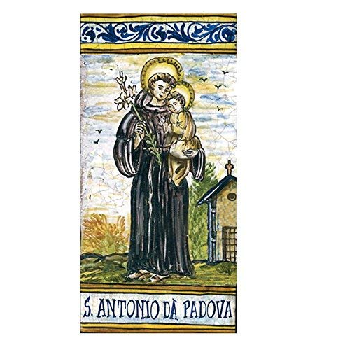 Dafne Italian Design Simonetti Mattonella con icona Sant'Antonio da Padova decorata a mano cm 15 x 30 con gancio a croce in ferro battuto in ceramica artistica di Castelli Italia