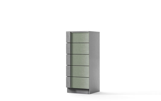 Mobile da bagno "Sandie" grigio chiaro e verde: componibile cm 81x46x189 (base, lavabo, specchio, pensile) - colonna anta sx cm. 35x34x189 - mobile 5 cassetti cm 35x34x85, colonna anta dx 35x34x164