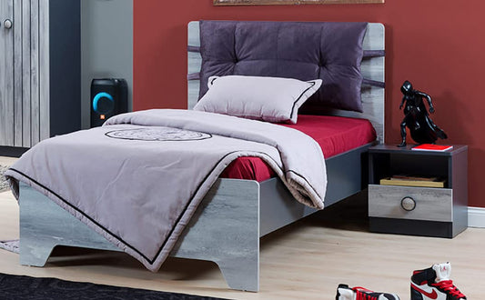 Dafne Italian Design TUTTOCAMERETTE.IT - Cameretta completa per ragazzi stile contemporaneo denim grigio e blu. Comprende letto, materasso, comodino, comò, armadio, scrivania, sedia, libreria [LVT]