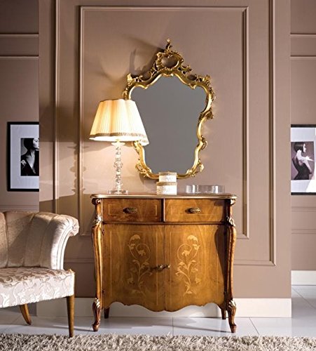 Dafne Italian Design Credenza 2 ante 2 cassetti, colore legno scuro, decorazioni oro - Dimensioni: 107 cm - 46 cm - H 100 cm ?0,59 Mc ? Stile classico -100% Legno - 100% Made in Italy (SF17)