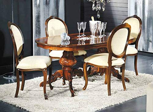 Dafne Italian Design Set di Tavolo con sedie Noce, Stile Classico (cm. L. 162 - H. 78 - P. 90) (TVG)