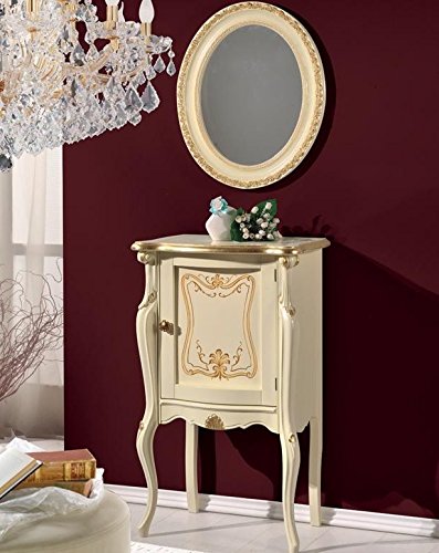 Dafne Italian Design Vetrina bassa 1 anta, gamba alta, colore avorio, decorazioni oro, pannello chiuso -cm: 61 cm - 40 cm - H 100 cm - Stile classico - 100% Made in Italy (SF17)