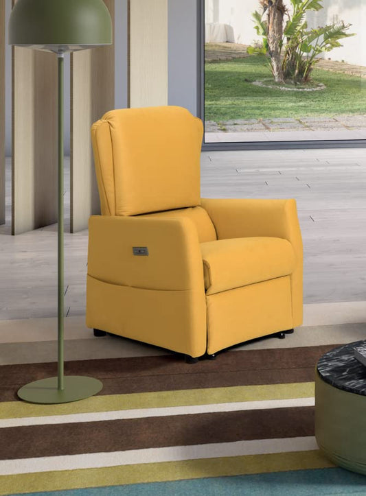 Dafne Italian Design Poltrona relax in tessuto antimacchia aquaclean colore giallo - misure cm. L 73 l 97 H 103 - Made in Italy