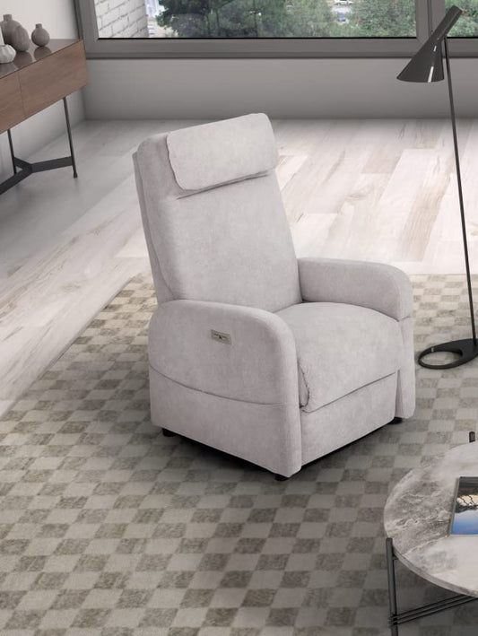 Dafne Italian Design Poltrona relax in tessuto antimacchia aquaclean colore beige chiaro - misure cm. L 71 l 101 H 111 - Made in Italy