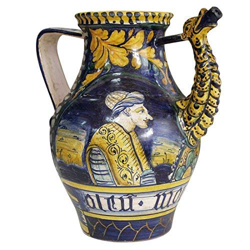 Vaso brocca testa di drago dipinto a mano in ceramica artistica italiana.