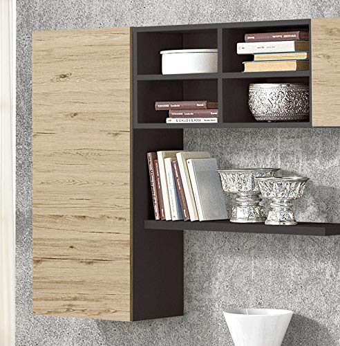 Parete componibile soggiorno - ghisa e quercia -- pensili - mensole porta libri- postazione TV . 240 x 58 x 205h cm