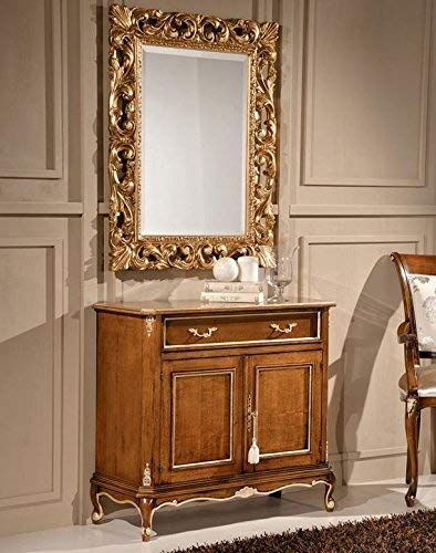 Dafne Italian Design Credenza 2 ante 2 cassetti, noce scuro, decorazioni oro -cm: 91 cm - 35 cm - H 81 cm - 100% Made in Italy (SF17)