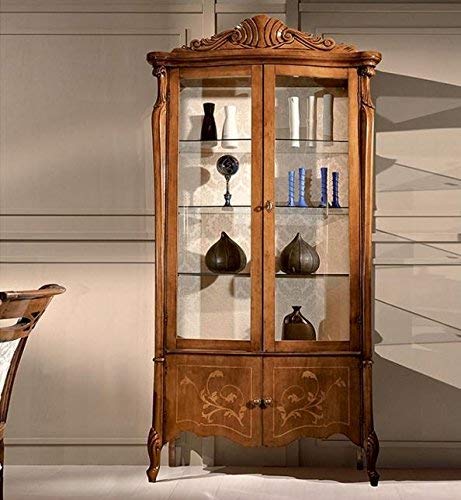 Dafne Italian Design Vetrina 2 ante con cimasa, noce scuro, schienale tappezzato -cm: 107 cm - 54 cm - H 217 cm ? 1,42 Mc ? Stile classico - - 100% Made in Italy (SF17)