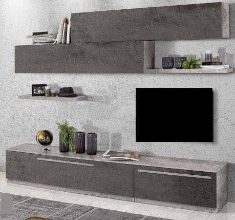 Parete componibile per soggiorno - cemento e ossido - cm. 270 x 46 x 203h -- (STP)