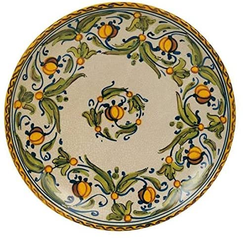 Piatto ornamentale in ceramica realizzato e dipinto a mano. Dimensioni: ø 24.892 cm. Fatto in Italia.