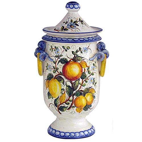 Dafne Italian Design Vaso con coperchio in ceramica artistica di Castelli, Dimensioni: h cm 35 x � cm 19