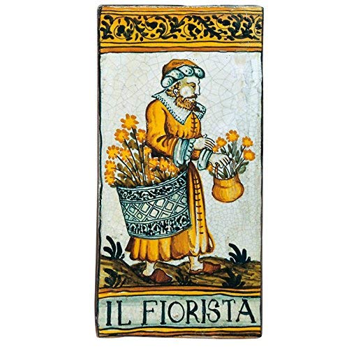 Dafne Italian Design Simonetti Mattonella decorata a mano con gancio a croce in ferro battuto in ceramica artistica di Castelli Italia arti e mestieri il fiorista