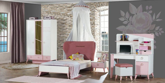 Dafne Italian Design TUTTOCAMERETTE.IT - Cameretta completa per ragazzi stile essenziale rosa comprende letto – comodino – armadio – scrivania - [LVT]