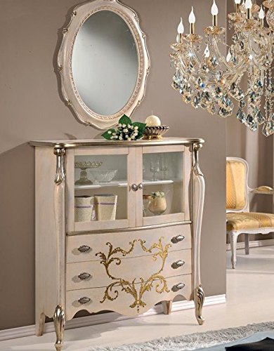 Dafne Italian Design Vetrina 2 ante ? 3 cassetti, colore bianco sporco, decorazioni oro e argento -cm: 107 cm - 40 cm - H 120 cm ? 0,60 Mc ? Stile classico - 100% Made in Italy (SF17)